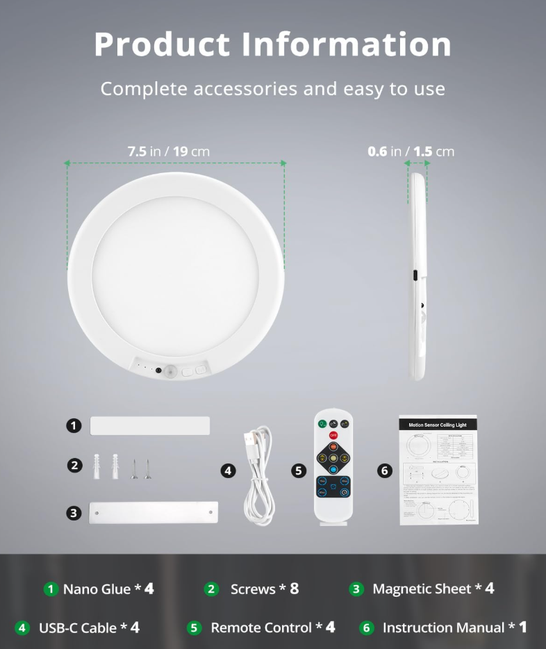 Omnigineer SmartGlow™ - Motion Sensor Ceiling Light