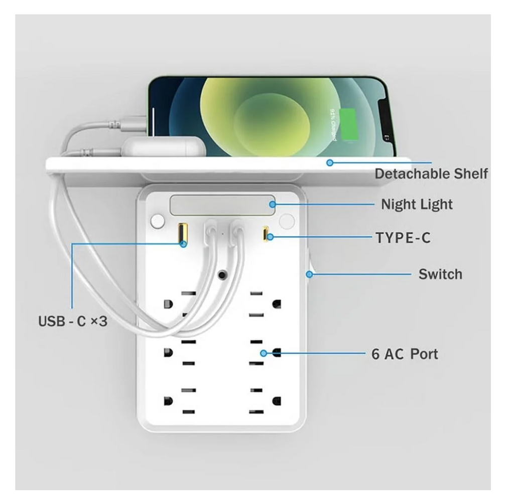 ⚡ Omnigineer Wall Outlet Extender with Shelf & Light