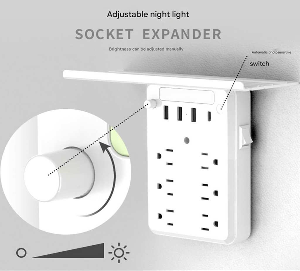 ⚡ Omnigineer Wall Outlet Extender with Shelf & Light