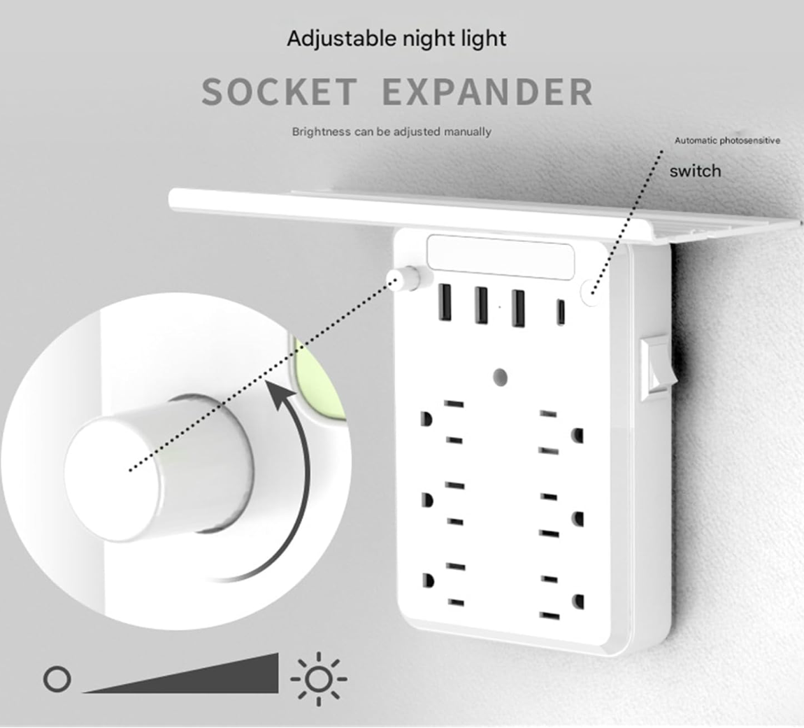 ⚡ Omnigineer Wall Outlet Extender with Shelf & Light